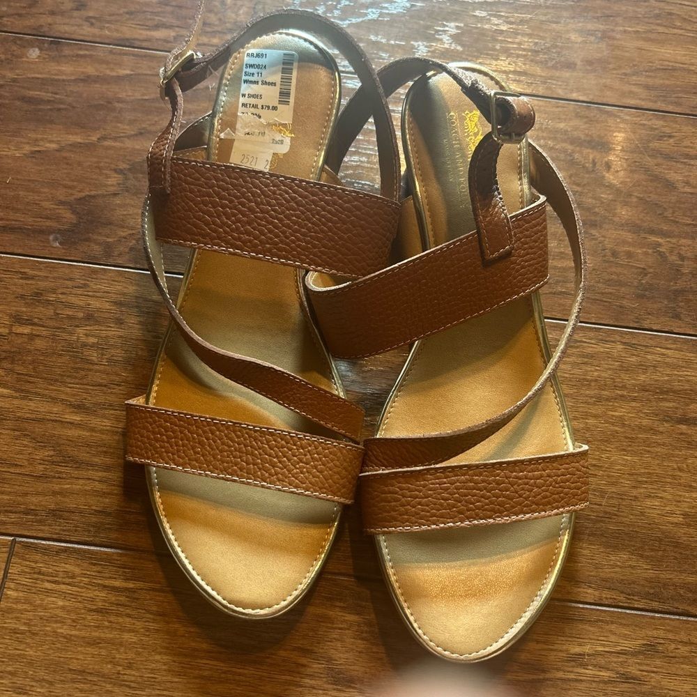 Coach And Four Sandals Wedge Leather Strappy Women's Size 11 Boho Resortwear - Picture 8 of 8